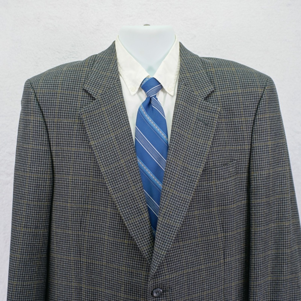 Jos A Bank Gray Houndstooth Yellow Winowpane Soft Tweed Silk Wool 42R Sport Coat